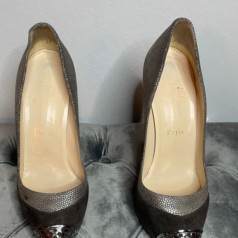 Christian Louboutin silver platform pumps sz 38